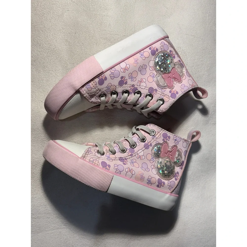 Ground Up Disney Sneakers Girls 11 Pink Minnie Mouse High Top Glitter Bows Zip
